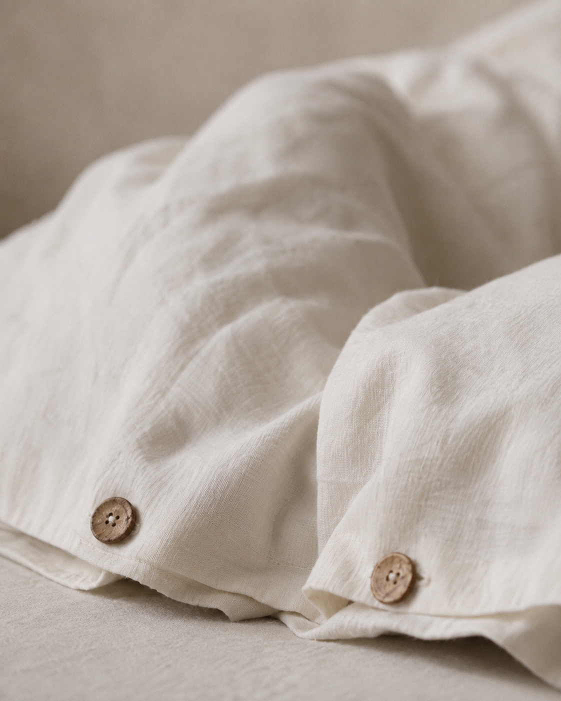 Hemp Duvet cover with coconut buttons.