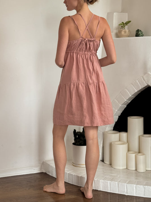Hemp linen gathered tiered dress - Hemp Horizon