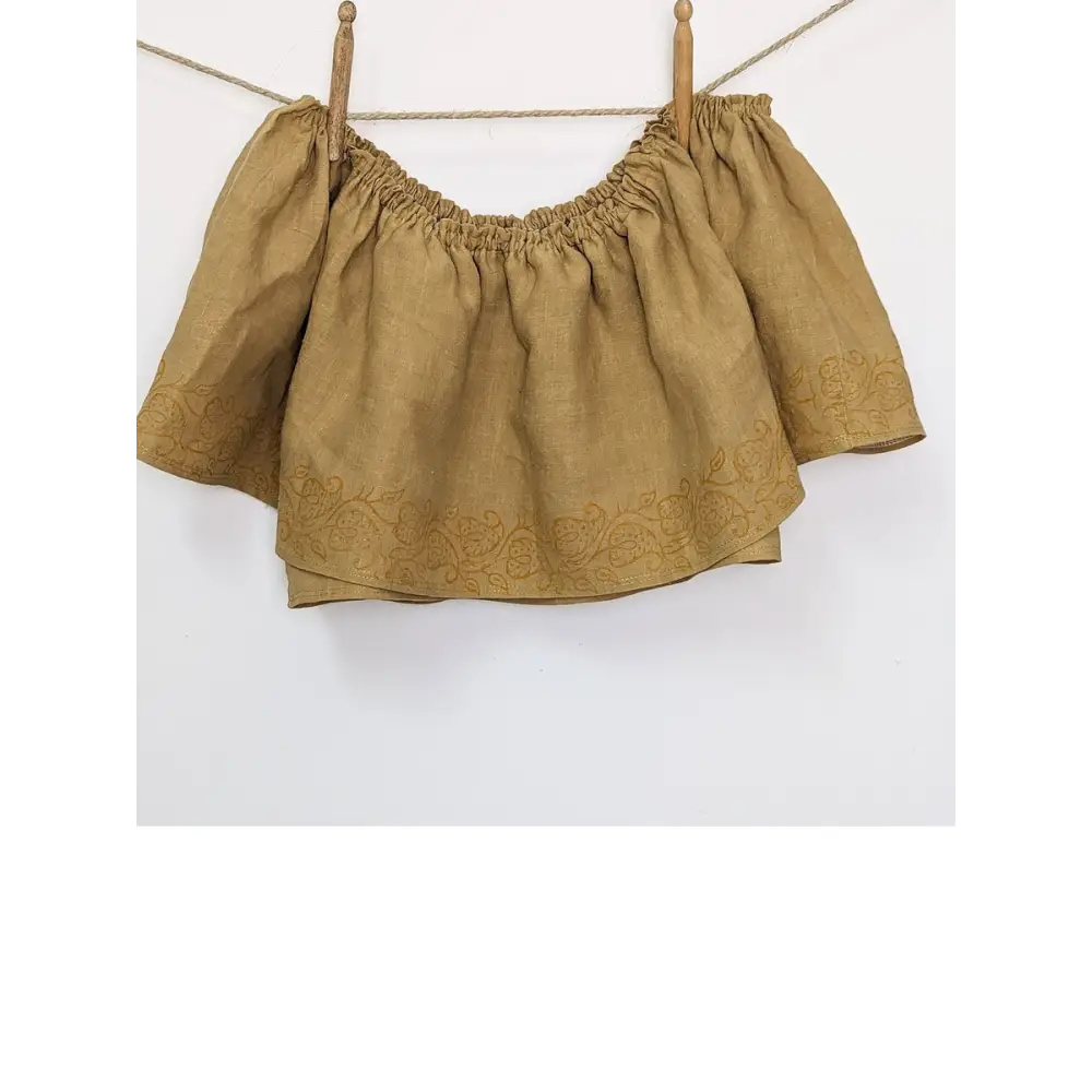 Hemp linen ochre ruffle top