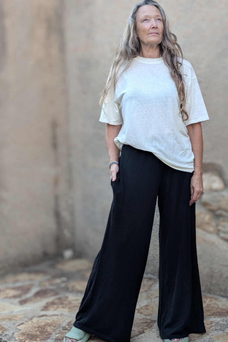 Black plazzo jersey pants - Hemp Horizon