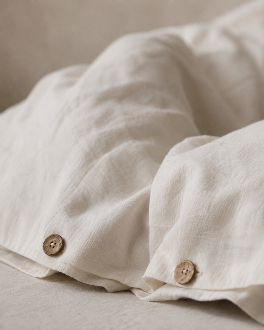 Hemp Duvet cover with coconut buttons.