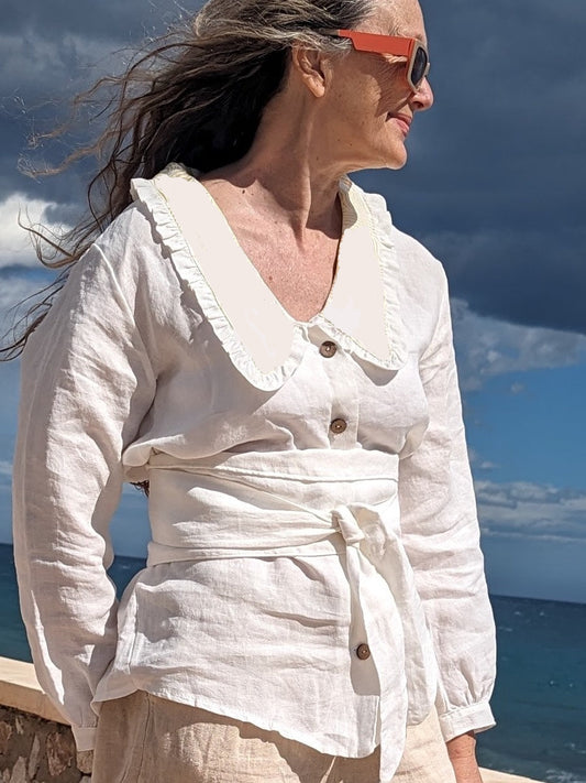 Hemp Linen  white ruffled collar - Hemp Horizon