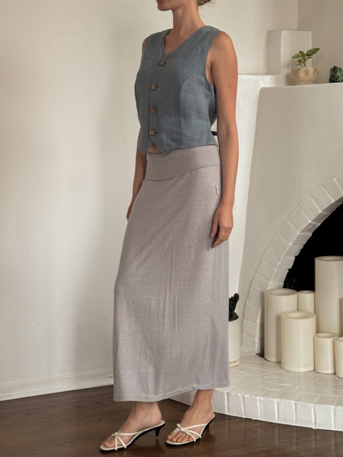 Hemp Herringbone Waistcoat with Coconut Buttons - Blue
