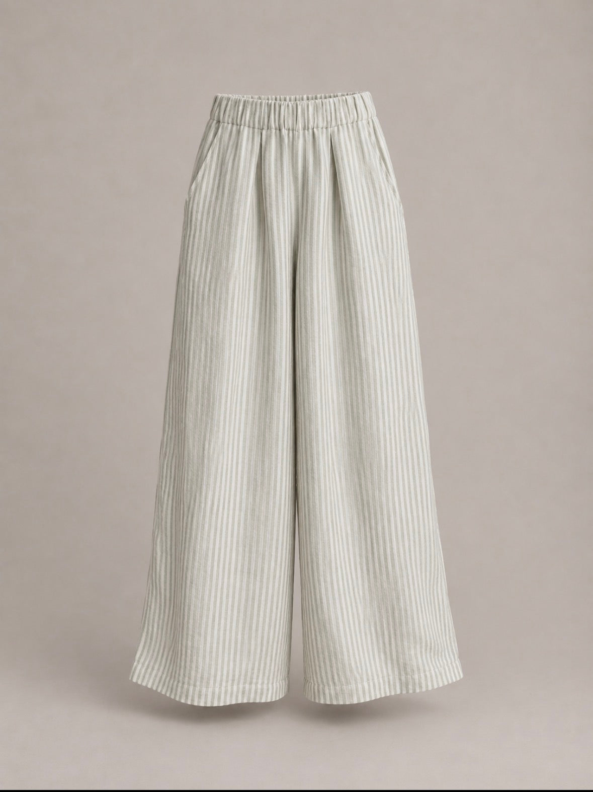100% Hemp Wide-Leg Striped Trousers