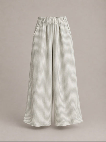 100% Hemp Wide-Leg Striped Trousers