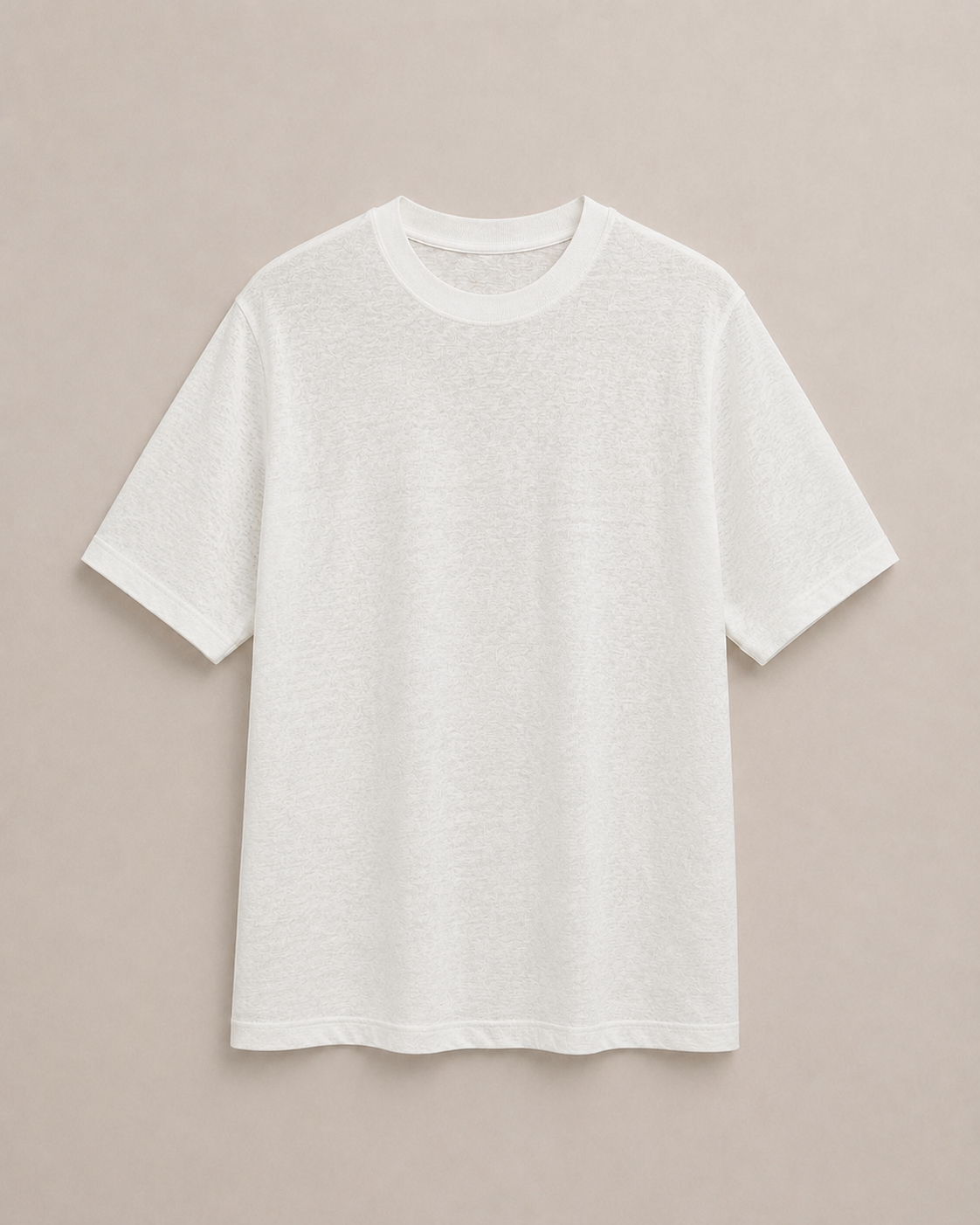 A plain Ivory Hemp and organic cotton short-sleeve crew neck t-shirt laid flat against a solid beige background. Hemp  HorizonHorizon