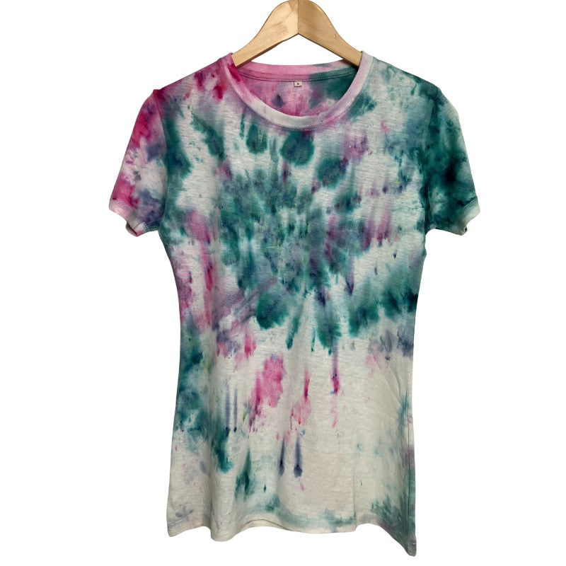 Electric Rose & Turquoise Spiral Ice-Dye Tee