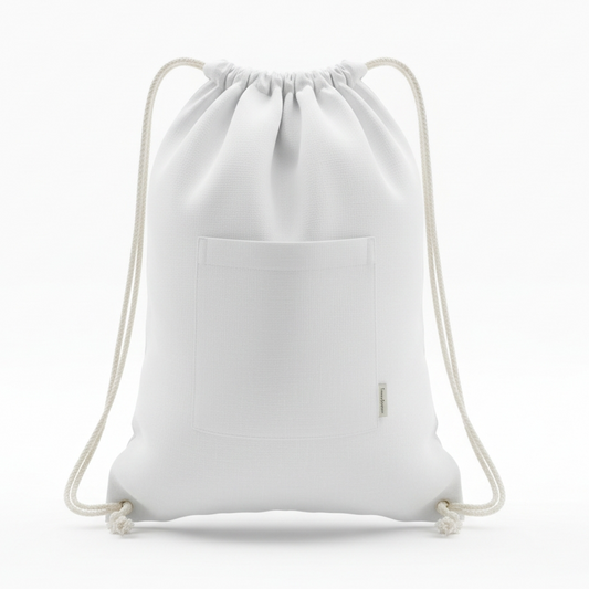 White drawstring bag on a white background-Hemp Horizon