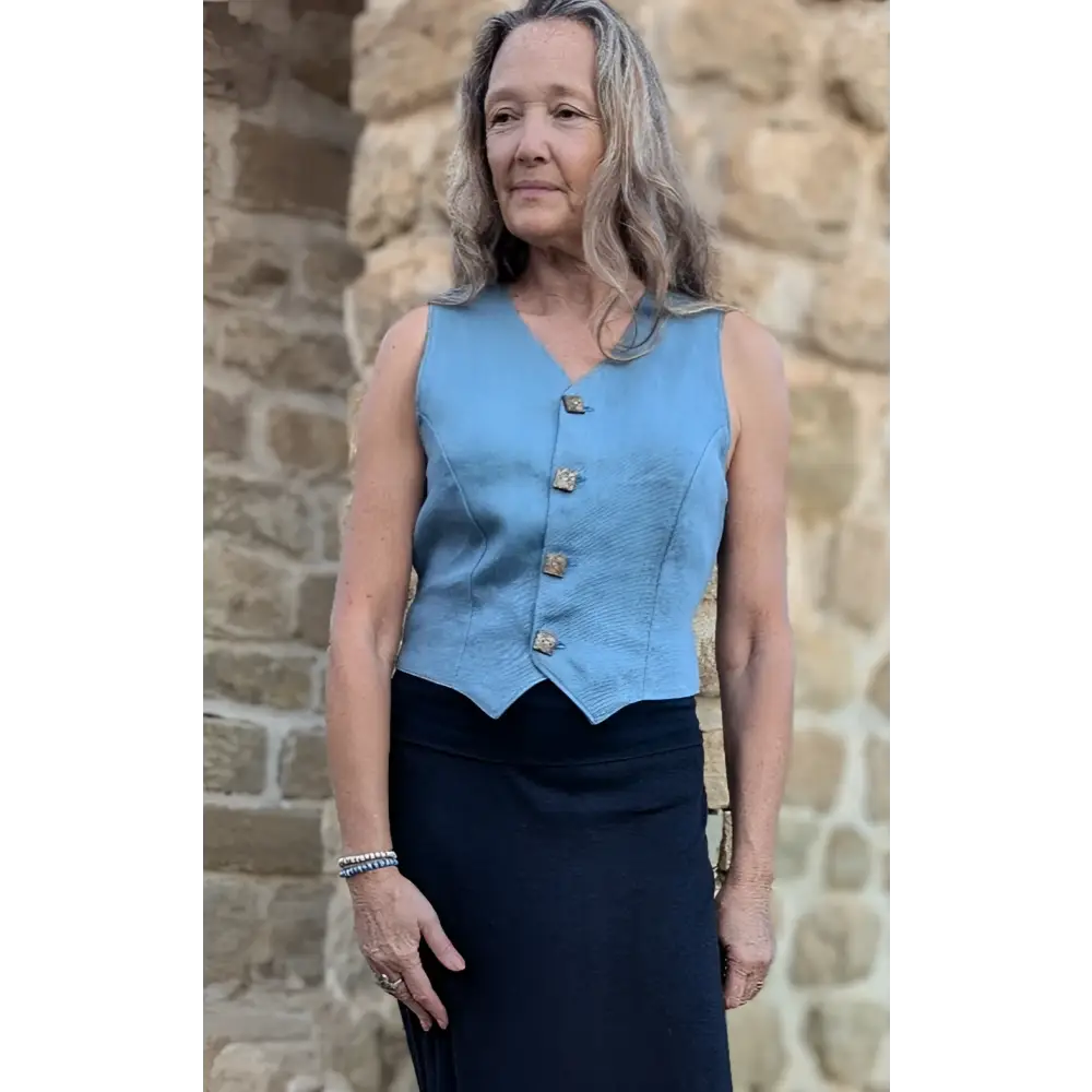 Hemp Horizon black maxi skirt with blue waist coat - Hemp Horizon