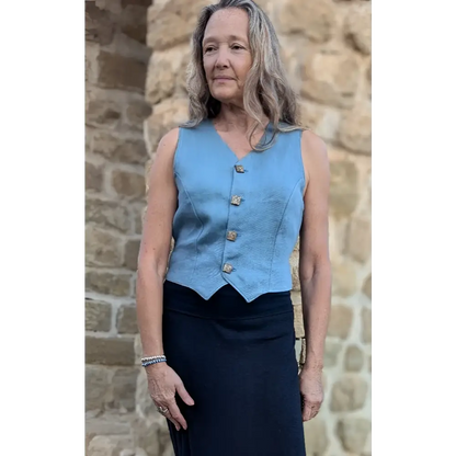 Hemp Horizon black maxi skirt with blue waist coat - Hemp Horizon