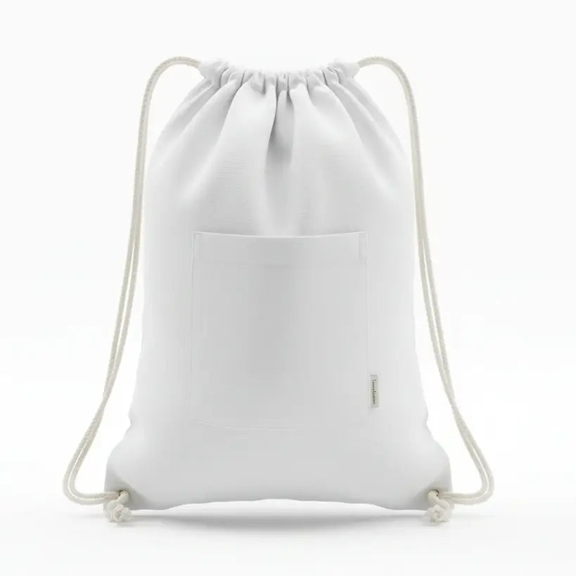 White drawstring bag on a white background-Hemp Horizon