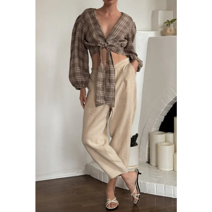 Ava tie front crop top - Checkered Blouse