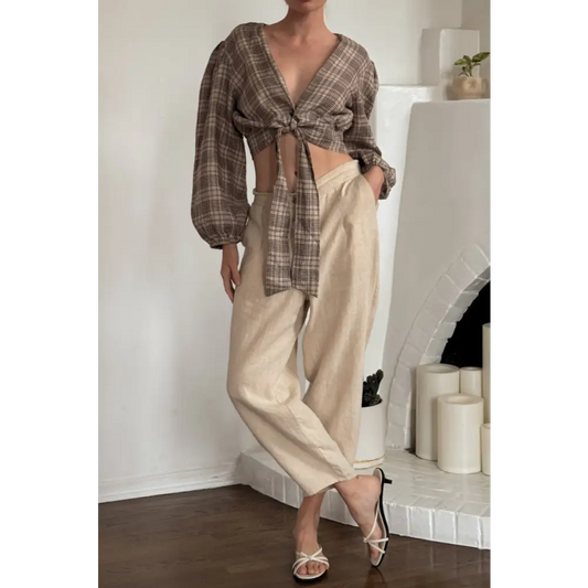 Ava tie front crop top - Checkered Blouse