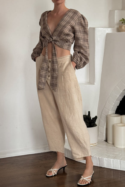 Ava tie front crop top - Checkered Blouse