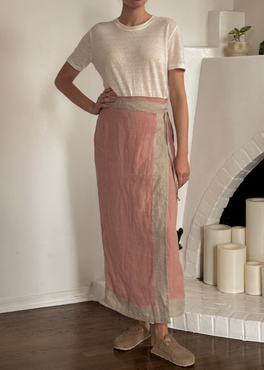Blush pink wrap pencil skirt- Hemp Horizon