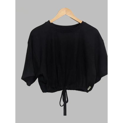Hemp black bubble top with drawstring waist - Hemp Horizon