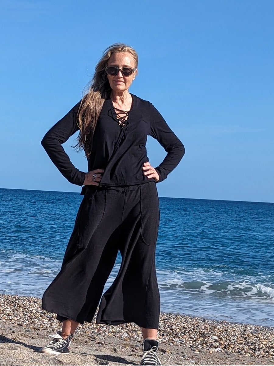 Hemp black wide leg joggers - Hemp Horizon