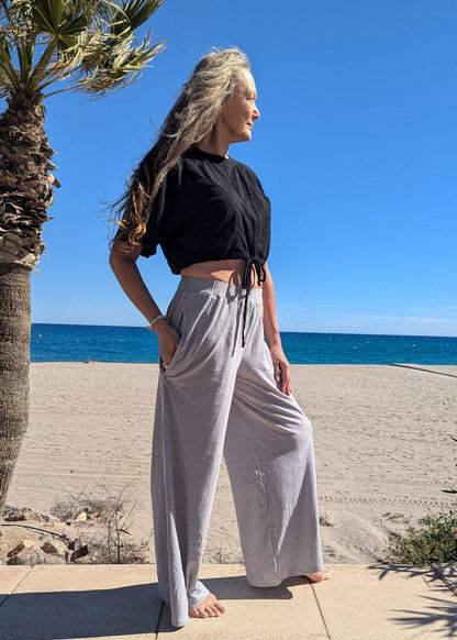 Hemp jersey relaxed pants in pale grey - Hemp Horizon