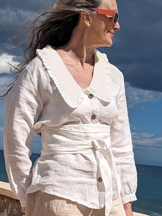 Hemp Linen  white ruffled collar - Hemp Horizon