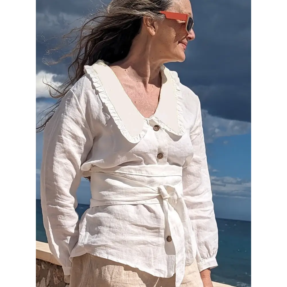 Hemp Linen  white ruffled collar - Hemp Horizon