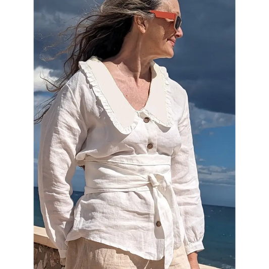 Hemp Linen  white ruffled collar - Hemp Horizon