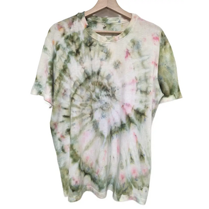 Hemp spiral tee in Olive and pink - Hemp Horizon