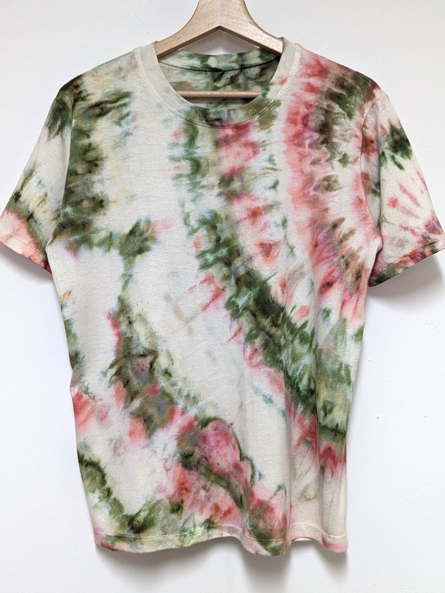 Hemp twirl tee in olive and pink - XS - Hemp T-shirt