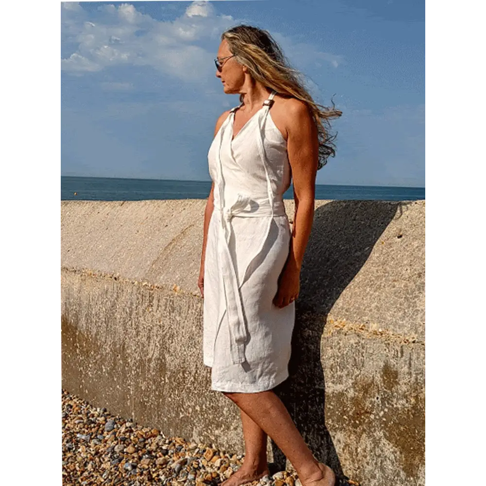 Hemp linen wrap dress in white - Hemp Horizon