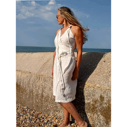 Hemp linen wrap dress in white - Hemp Horizon