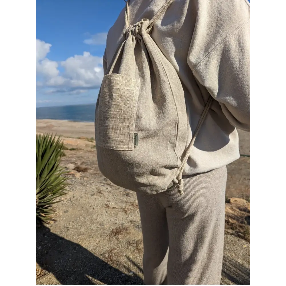 Lanai hemp drawstring bag with pockets. - Hemp Bag