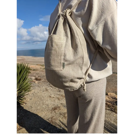 Lanai hemp drawstring bag with pockets. - Hemp Bag