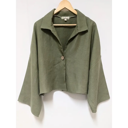 Hemp Khaki kimon top with coconut buttons - Hemp Horizon