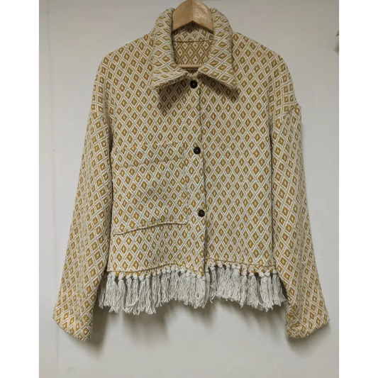 Ochre hdiamond crop jacket designed by Hemp Horizon.