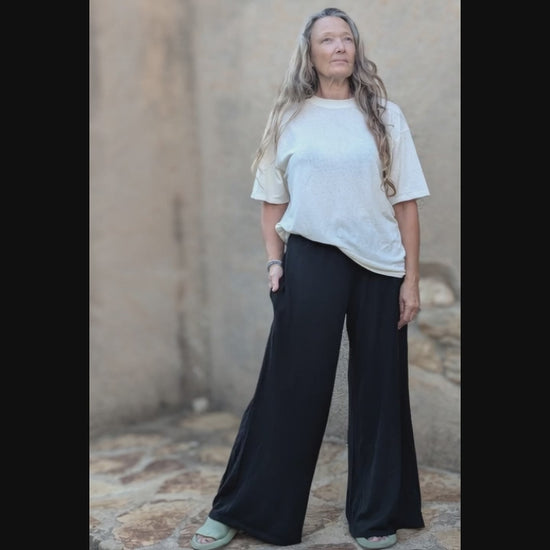 Hemp jersey wide leg  plazzo pants  in black and grey - Hemp Horizon