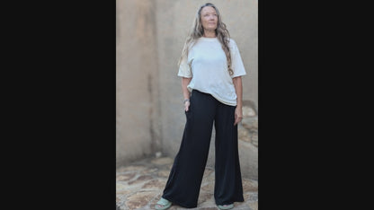 Hemp jersey wide leg  plazzo pants  in black and grey - Hemp Horizon