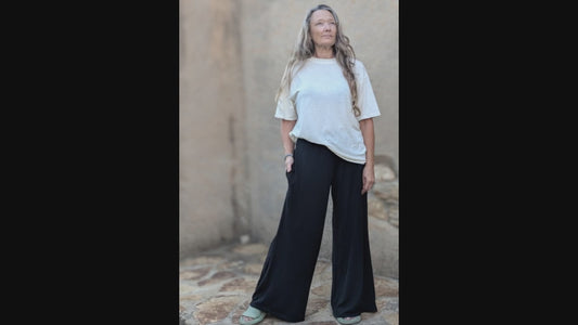 Hemp jersey wide leg  plazzo pants  in black and grey - Hemp Horizon