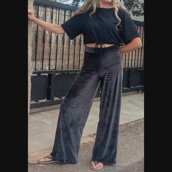 Velour Hemp bamboo stretch high waisted wide leg pants - Hemp Horizon
