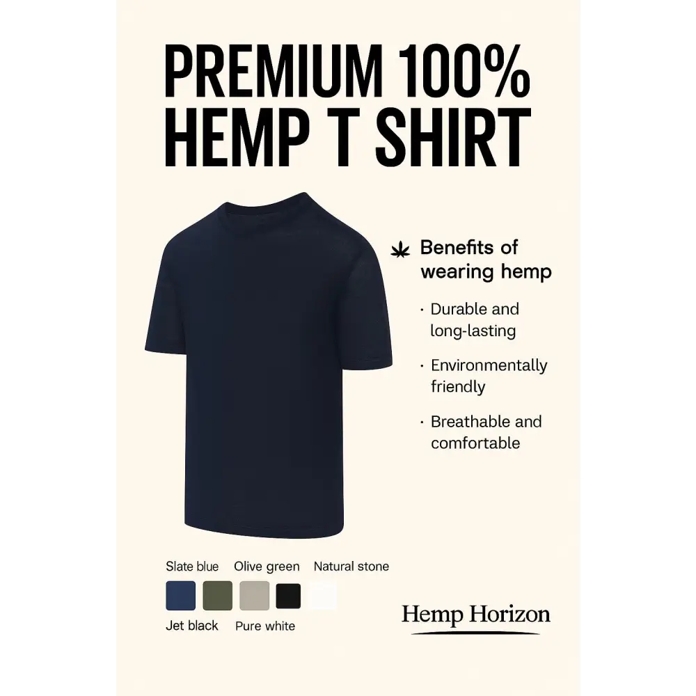 Pure 100% hemp unisex t-shirt in navy blue, short-sleeved
