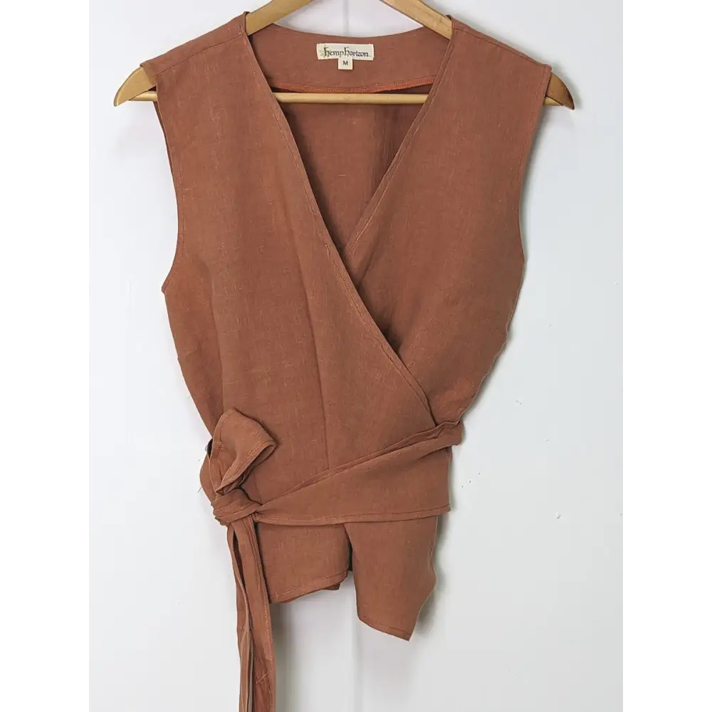 Hemp linen wrap top sleeveless in burnt orange - Hemp Horizon