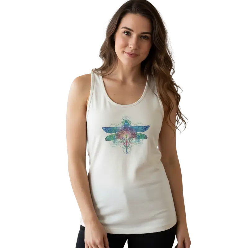 white vest with eco print dragonfly_vest_woman-hemp horizon