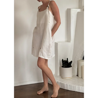 Natural white tunic dress with coconut buttons-Hemp Horizon